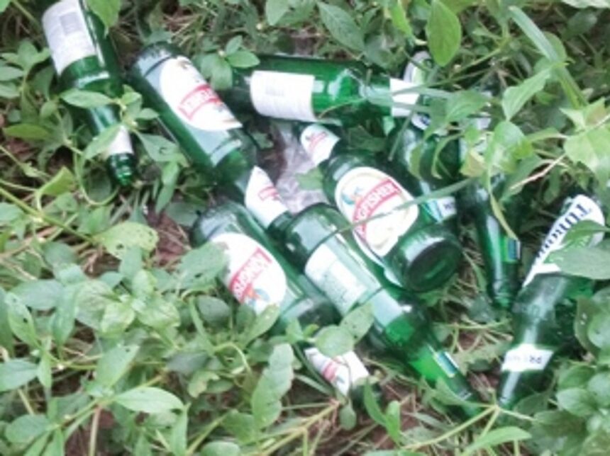 Empty bottles left by roadside at Baina Beach 1 Empty bottles left by roadside at Baina Beach