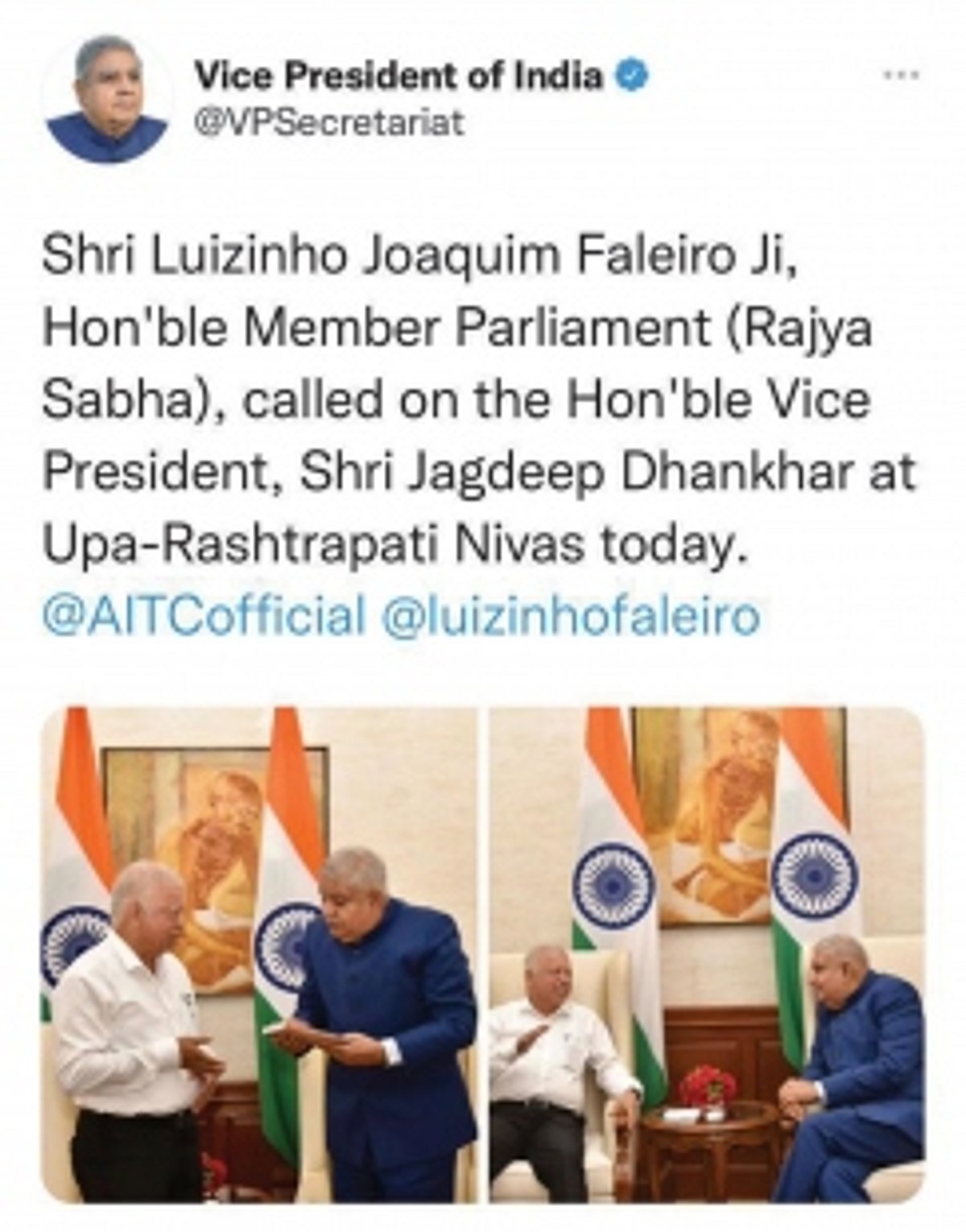 Faleiro makes an impassioned plea for greater recognition of Francis Luis Gomes to V-P Dhankhar