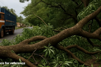 Fallen Mango Tree Branch Blocks Road in Mapusa After Truck Collision