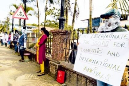 Family members of seafarers  hold protest  in Quepem over ‘discriminatory SOPs’