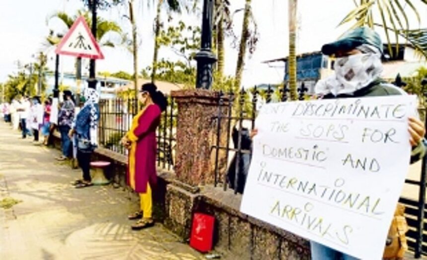 Family members of seafarers hold protest in Quepem over ‘discriminatory SOPs’
