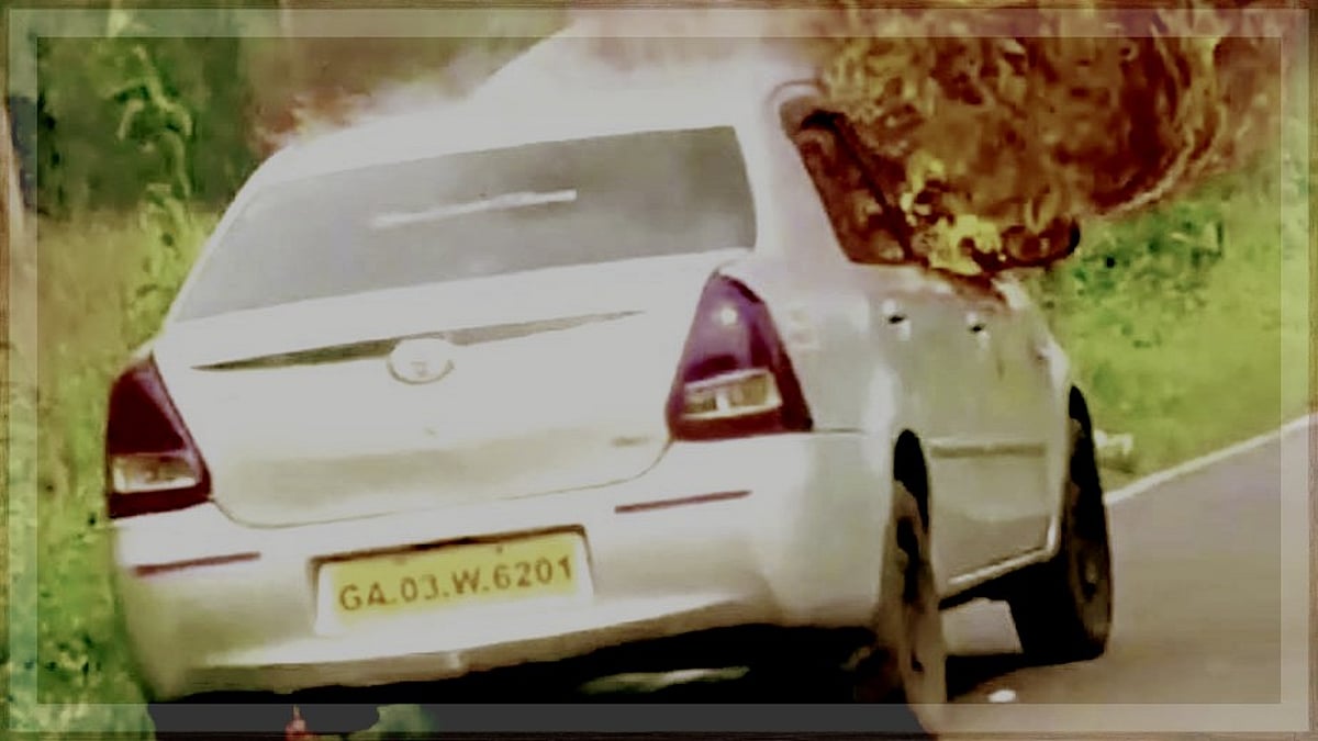Fire Destroys Tourist Taxi on Candolim-Nerul Road; Firefighter's Phone Stolen