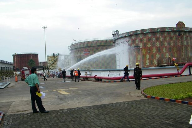 Fire tenders extinguishes the fire in Indian Oil tanks at Vasco during the mock drill on Friday.