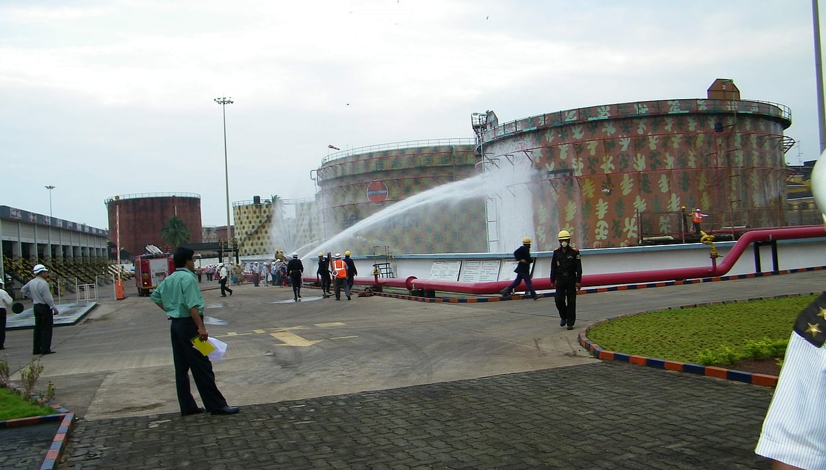 Fire tenders extinguishes the fire in Indian Oil tanks at Vasco during the mock drill on Friday.