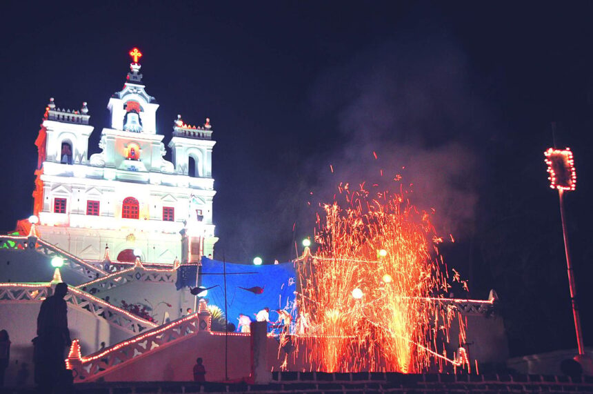 Fireworks light up the sky after the novena of Mary Immaculate Conception in Panjim on Monday. The feast will be celebrated on December 8.