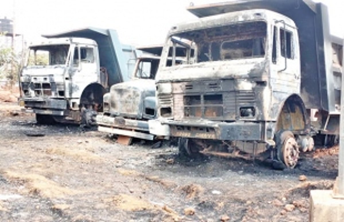 Five trucks gutted in fire   at Mopa Airport site