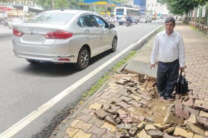 Footpath Near Margao Municipal Garden Caves In, Pedestrian Safety at Risk