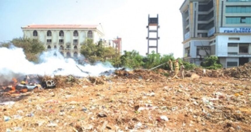 For the second time in four days, garbage dumped near Margao’s KTC bus stand catches fire