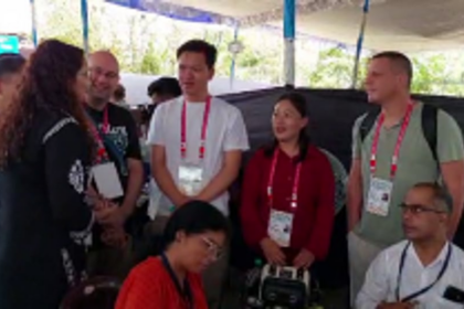Foreign delegates witness the Indian election process at dispatch centre in Shyamaprasad Stadium