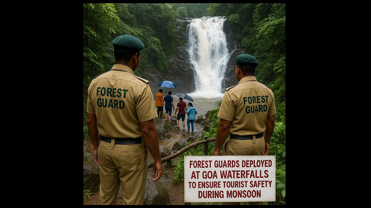 Forest Guards Deployed at Goa Waterfalls to Ensure Tourist Safety During Monsoon