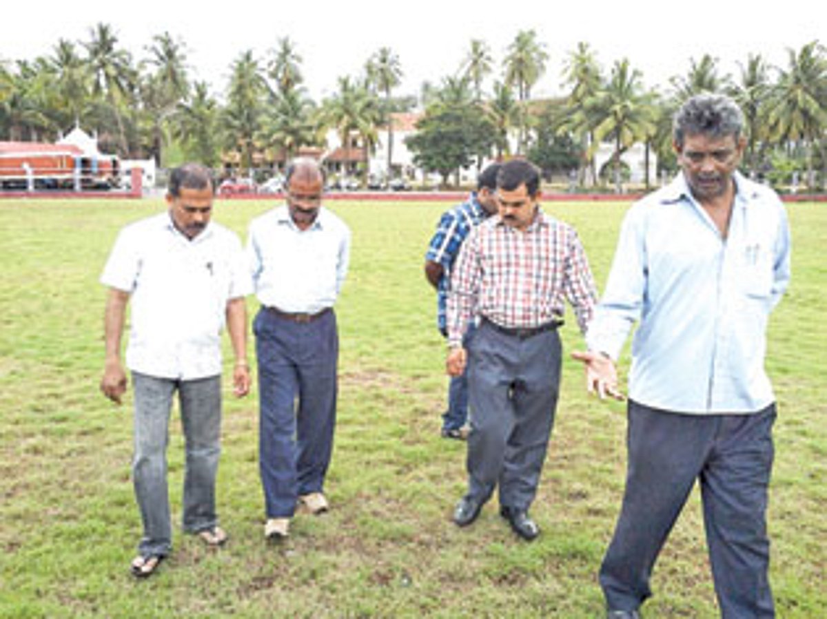 Former St Cruz MLA Victor Gonsalves inspects the Merces playground.