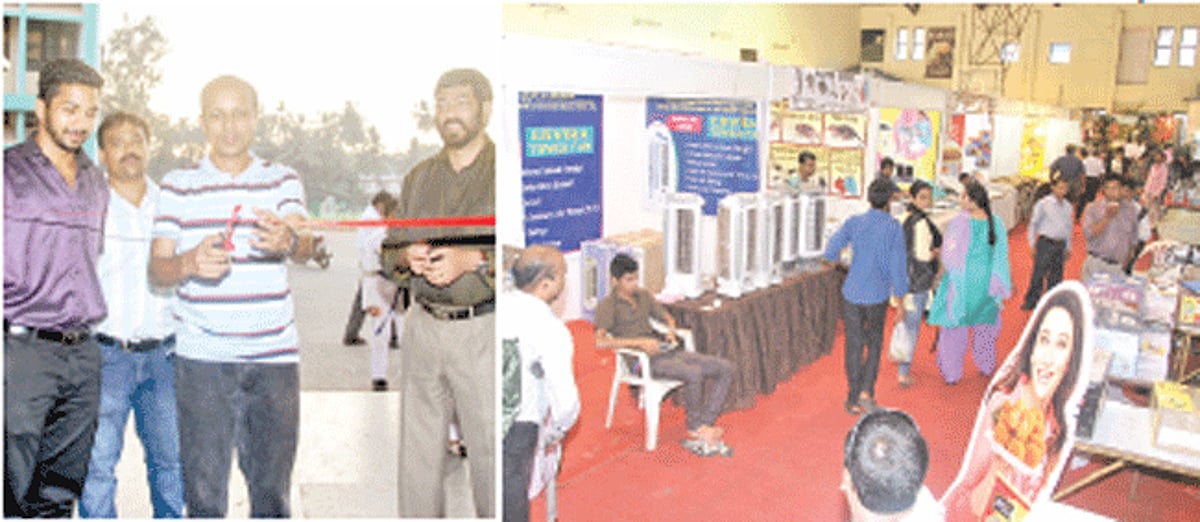 Fr Aldrin Pinto inaugurating the lifestyle exhibition at Don Bosco School Indoor Stadium and (RIGHT) visitors to the exhibition that has around 80 participants.