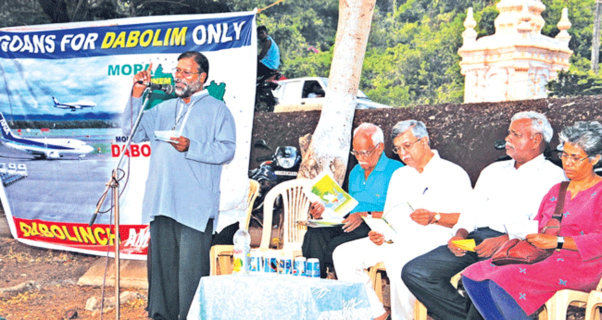 Fr Eremito Rebello addressing a meeting at Nuvem on Sunday evening.