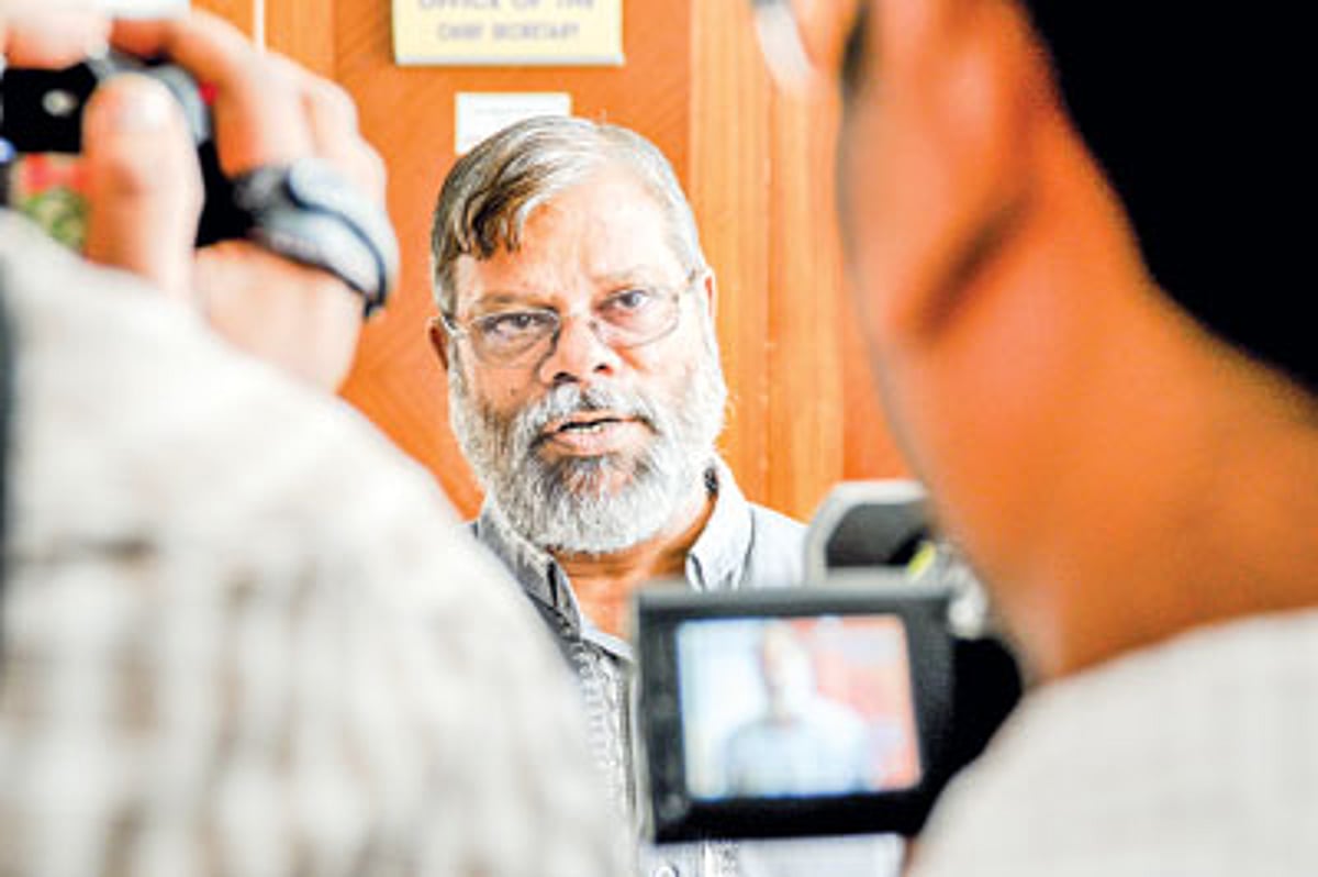 Fr Eremito Rebelo speaks to media persons after his meeting with the Chief Secretary.