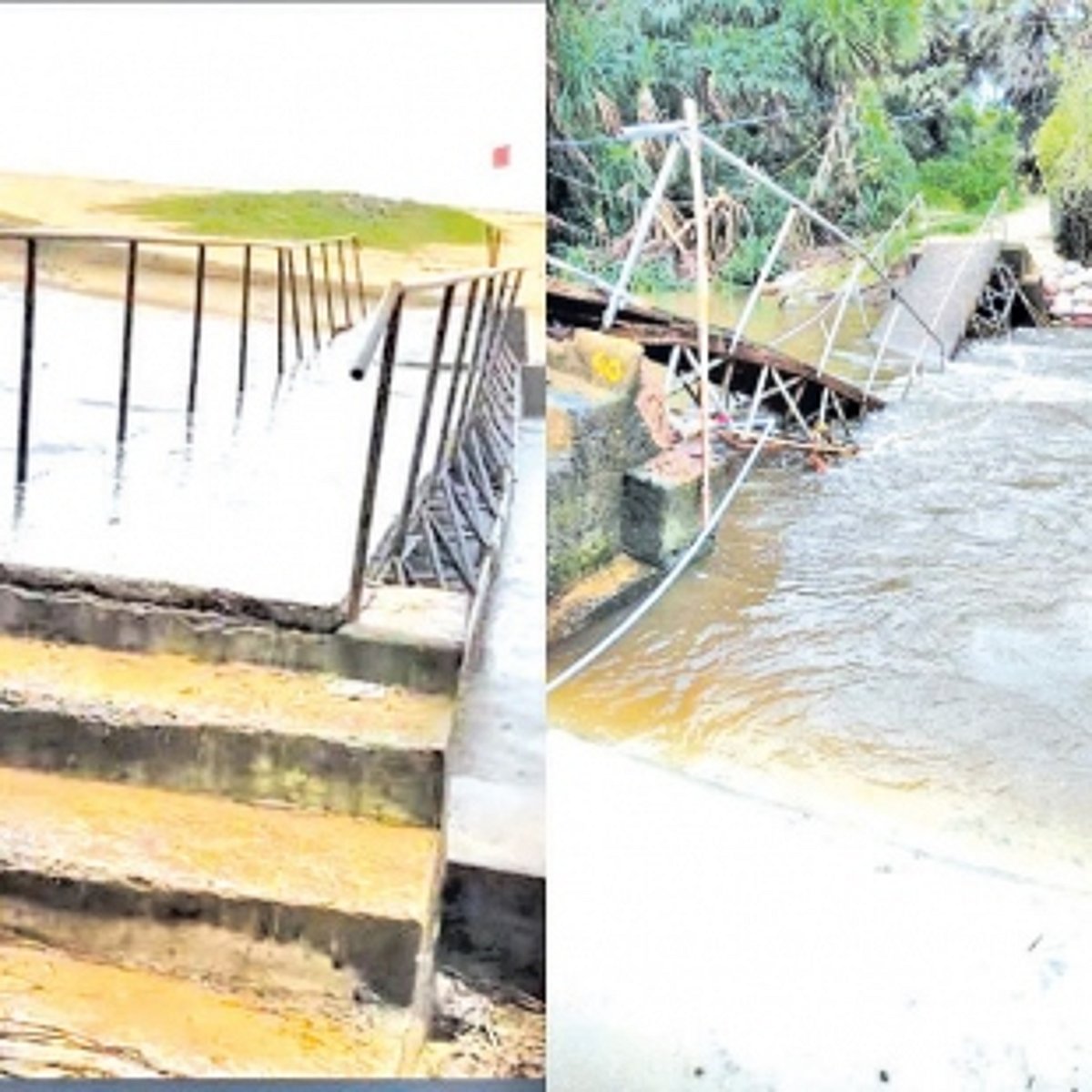Fragile footbridge over Varca creek collapses