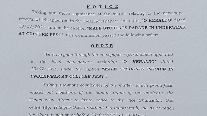 GHRC Seeks Report from Goa University VC Over Male Students’ Underwear Parade at Cultural Fest 1 GHRC Seeks Report from Goa University VC Over Male Students’ Underwear Parade at Cultural Fest