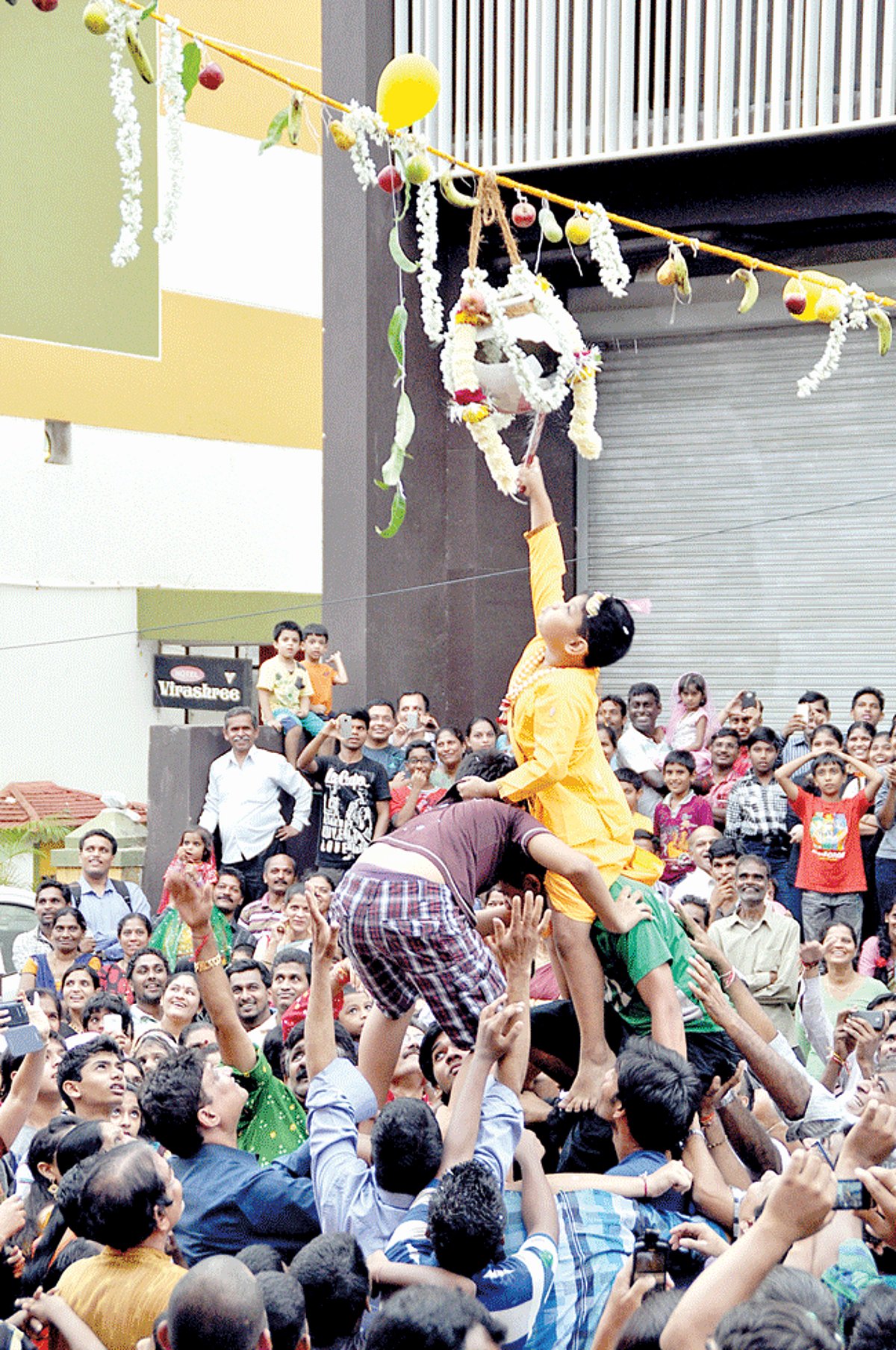 GOVINDA ALA RE....Youth form a human pyramid to break a Dahi Handi at Boca de Vaca in Panjim, on Thursday.
