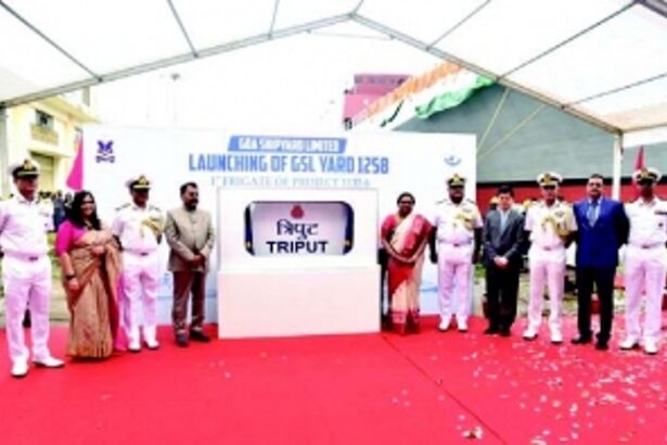 GSL launches indigenously built Frigate ‘Triput’ for Indian Navy