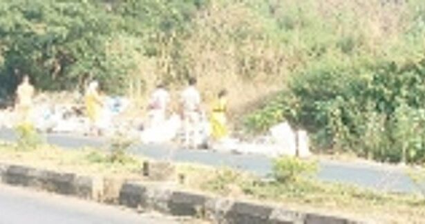 Garbage, construction waste keep getting piled up  by the side of Varunapuri-Shantinagar highway