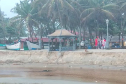 Gazebos, lamp, certain to fall into Colva creek as more sand erodes