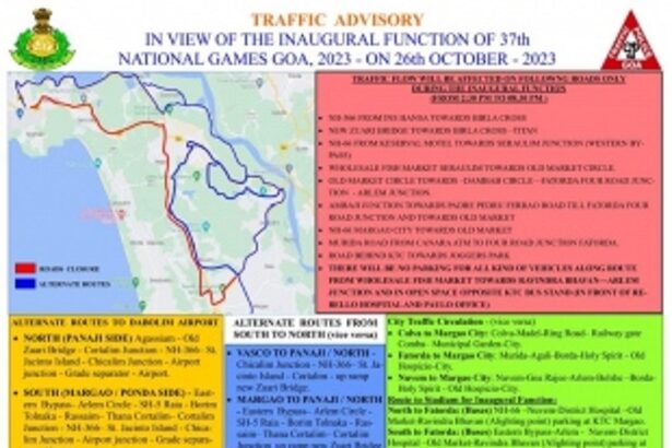 Goa Police issues traffic advisory in view of inaugural function of the 37th National Games