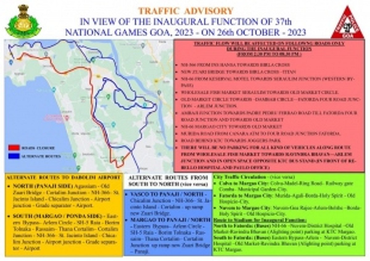 Goa Police issues traffic advisory in view of inaugural function of the 37th National Games