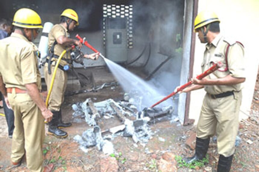 Goa State Fire Force personnel douse the fire that engulfed LT panel 1 Goa State Fire Force personnel douse the fire that engulfed LT panel
