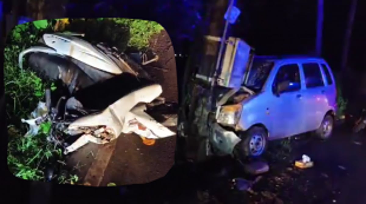 Head-on collision at Marna Siolim leaves car and scooter drivers severely injured