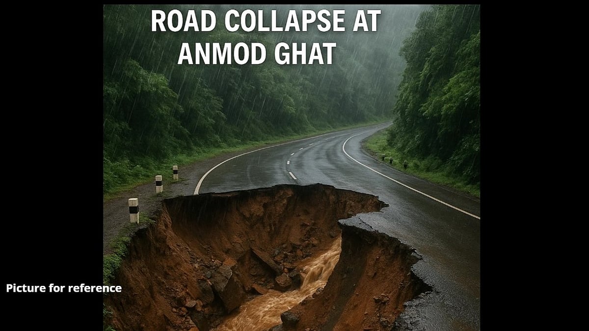 Heavy Rains Cause Road Collapse at Anmod Ghat, Disrupting Traffic on Belagavi–Goa Highway