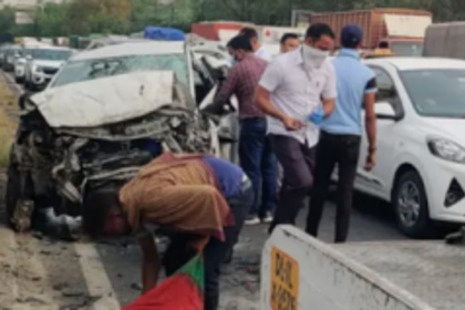 High-Speed Jaguar Collision Injures Three in Delhi