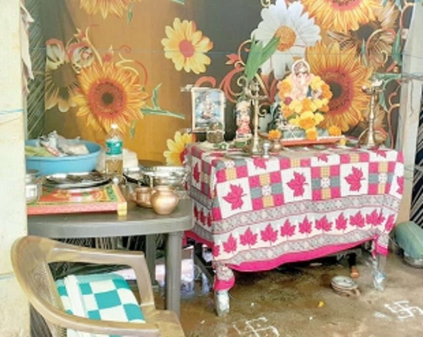 Homeless Kankire villagers  celebrate Ganesh in open