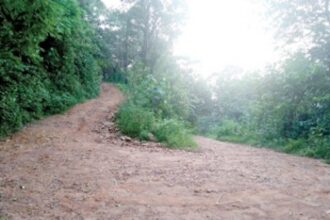 Hot-mix incomplete road leading to Siddhanath Hill:  Borim locals