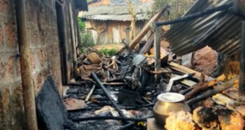 House partially damaged by fire at Pomburpa