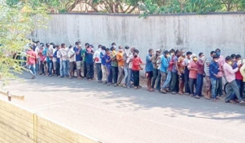 Huge rush at Bethora for food grains distribution 1 Huge rush at Bethora for food grains distribution