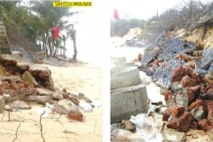 Huge waves batter Salcete’s coast, cause soil erosion