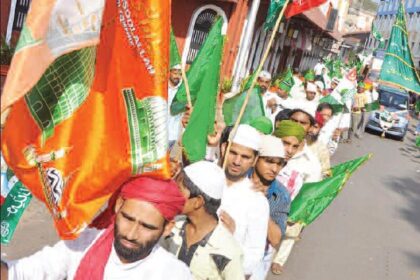IN HONOUR: Muslims participating in a procession in Panjim on the occasion of the birth anniversary of Prophet Mohammed on Sunday.