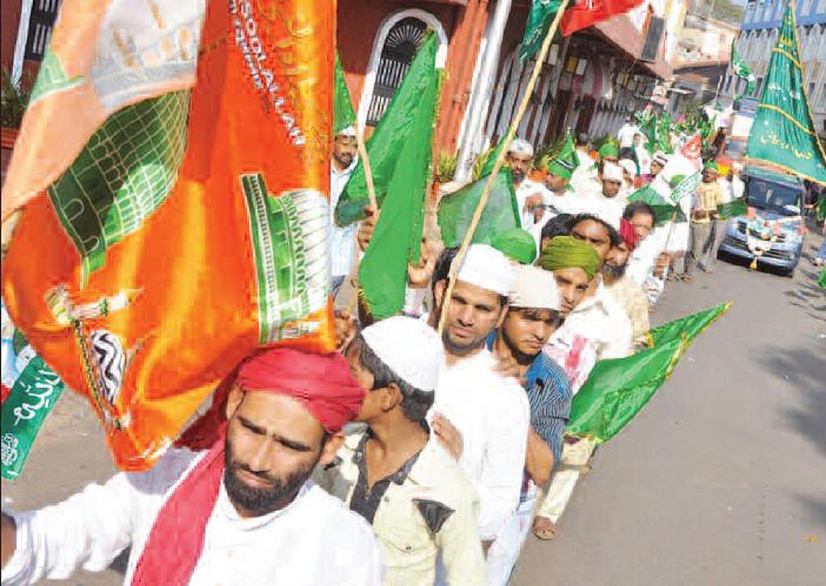 IN HONOUR: Muslims participating in a procession in Panjim on the occasion of the birth anniversary of Prophet Mohammed on Sunday.