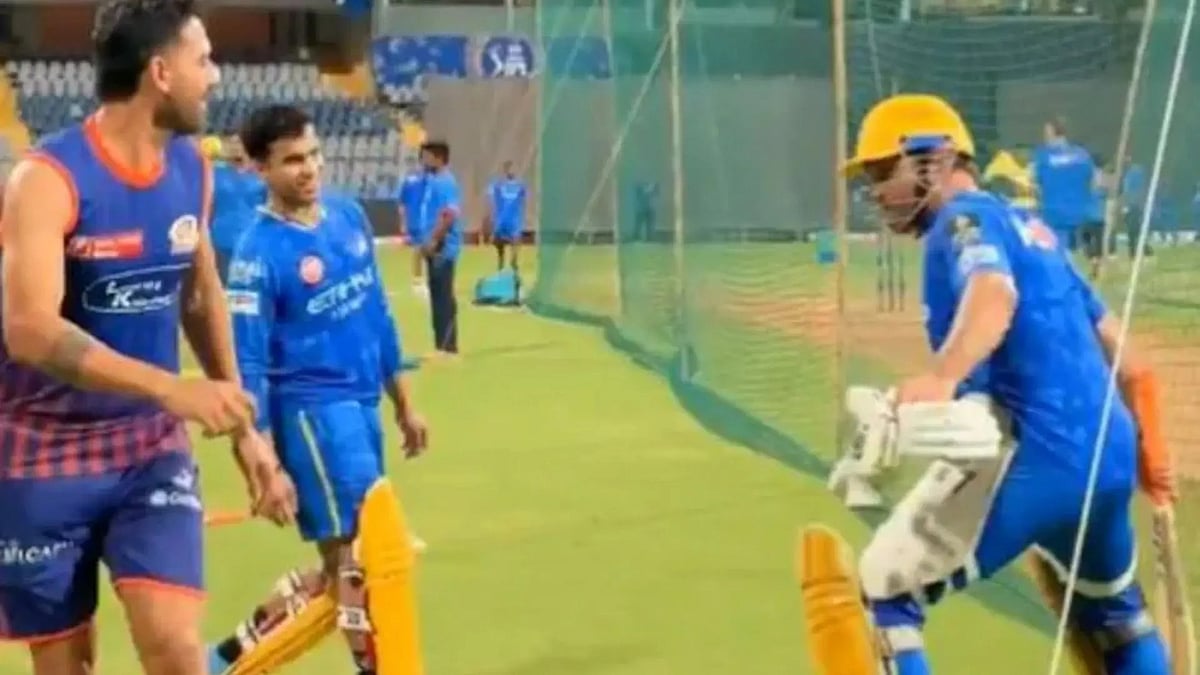 IPL 2025: CSK captain MS Dhoni playfully chases Deepak Chahar with a bat during practice session; video goes viral