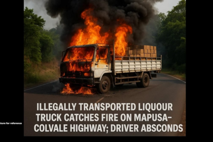 Illegally Transported Liquor Truck Catches Fire on Mapusa-Colvale Highway; Driver Absconds