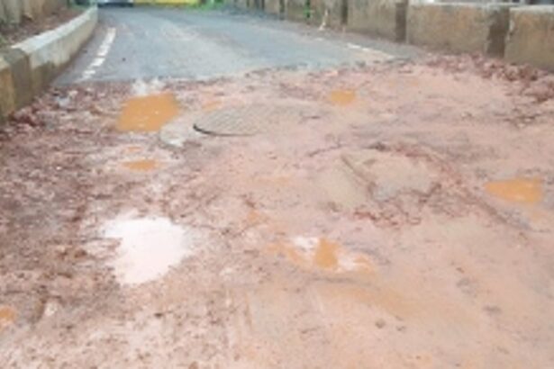 Incomplete sewerage work  at Kapileshwari damages  car on service road