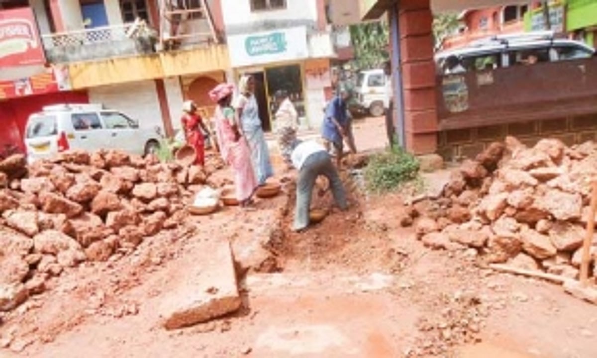 Inundated road being done up in Calangute