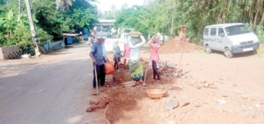 It takes a pregnant woman falling off her scooter, for a bad road in Ponda to be repaired 1 It takes a pregnant woman falling off her scooter, for a bad road in Ponda to be repaired