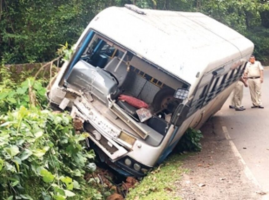 Kadamba bus goes off road