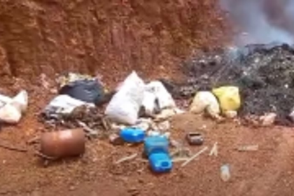 Khandepar MRF site used for burning waste  Plastic waste being burnt at Khandepar MRF