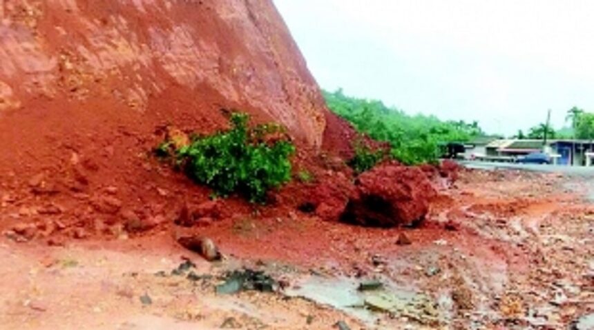 Landslide at Curti; locals fear entire  vertically cut hill could collapse