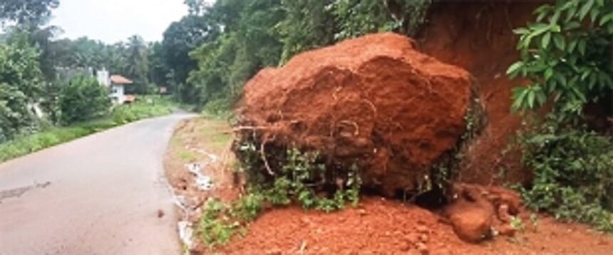 Landslip brings boulder crashing down in Verna, locals blame hill-cutting 1 Landslip brings boulder crashing down in Verna, locals blame hill-cutting