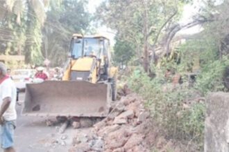 Large number of trees being chopped, compound walls demolished at Nagoa for road widening