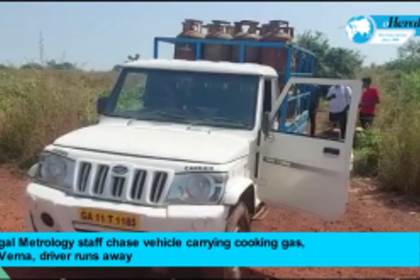 Legal Metrology staff chase vehicle carrying cooking gas, at Verna, driver runs away