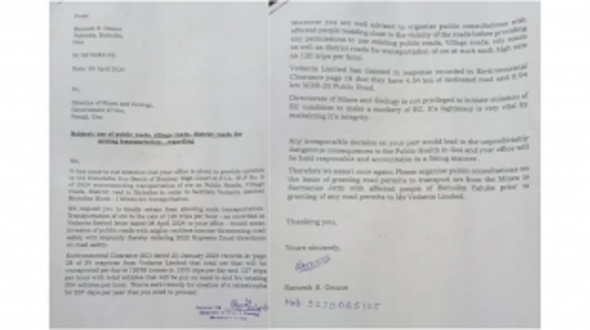 Local Resident Raises Concerns Over Proposed Ore Transportation Plan in Bicholim