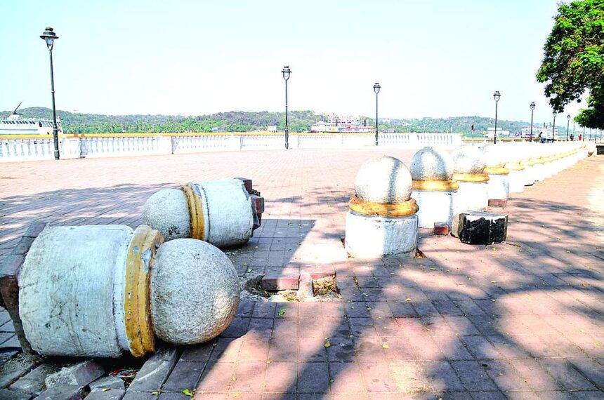 MAKING WAY: Concrete balusters along the Panjim promenade opposite ESG have given dislocated thereby giving an easy access for two wheelers. 1 MAKING WAY: Concrete balusters along the Panjim promenade opposite ESG have given dislocated thereby giving an easy access for two wheelers.
